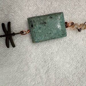 Elegant Green Stone Bracelet with Dragonfly Charm